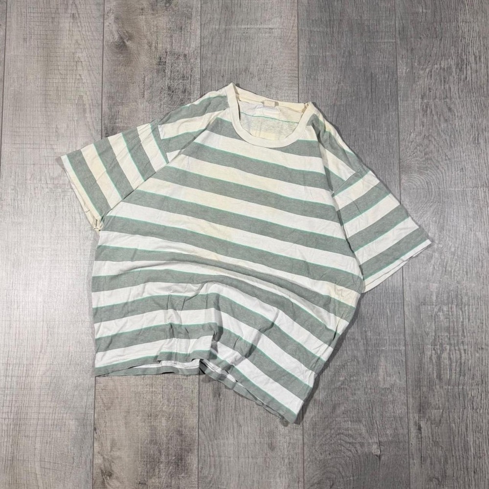 Vintage 90s single stitch blue and white striped distressed surf skater t shirt